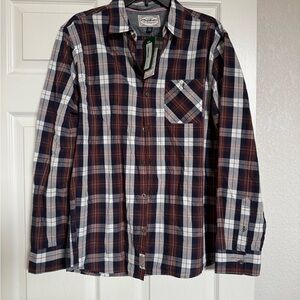 Men's Plaid Button-Down Shirt - Navy, Red, and White